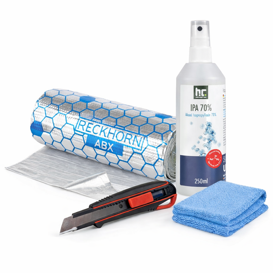 Alubutyl Starter-Set 2m² – Komplettset zur Fahrzeugdämmung inkl. Cutter, Isopropanol & Mikrofasertuch